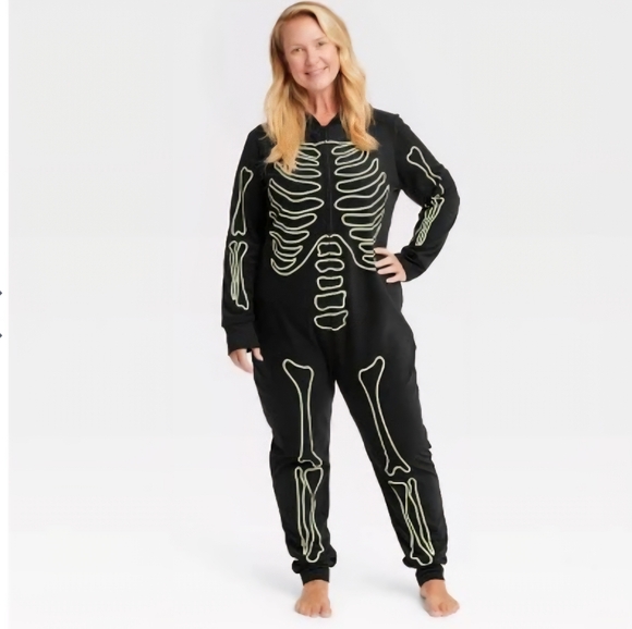 NWT- SUPER CUTE HIDE AND EEK! GLOW IN THE DARK SKELETON ONSIE HALLOWEEN COSTUME - Picture 1 of 7